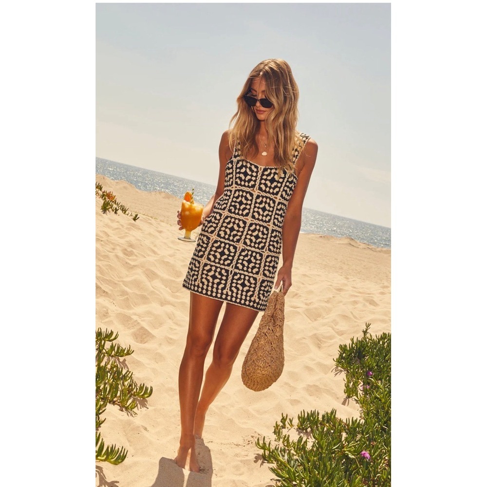 Vici solana patchwork crochet mini coverup dress.